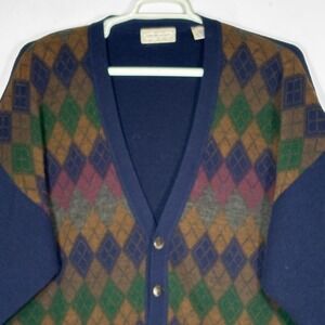 VTG 90s Murano Argyle Cardigan Sweater Mens XL Wool Blend Italy Grandpa Plaid